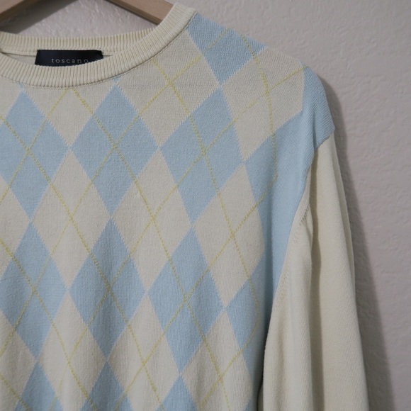 Toscano Sweater Argyle‎ Lightweight Pullover Academia Preppy Layering Piece - Picture 3 of 9